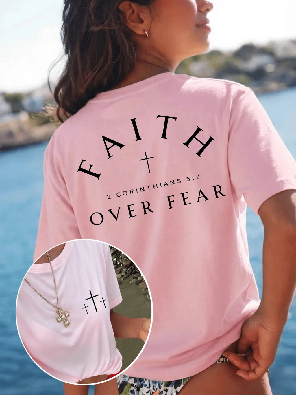 Summer Faith Over Fear Printing T-Shirts Womens Cotton Oversized T Shirts Basic O-Neck Short Sleeve Tops Casual Woman Clothes