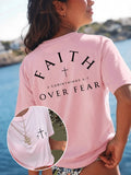 Summer Faith Over Fear Printing T-Shirts Womens Cotton Oversized T Shirts Basic O-Neck Short Sleeve Tops Casual Woman Clothes