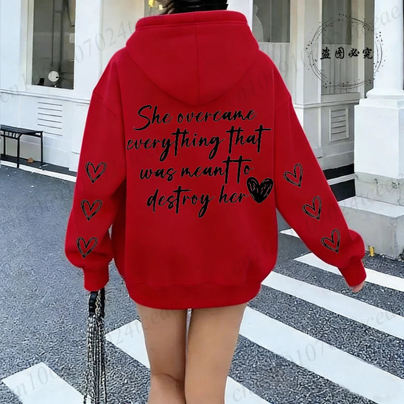 She Overcame Everything That Hooded Tops Graphic Printing Hoodies Clothing Pullover Men Women Hoodies Sweatshirts Oversized