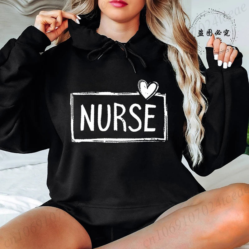 Nurse Print Women Hoodies, Casual Nurse Life Graphic Sweatshirts Tops, Nursing Student Gift, Soft Long Sleeve Hoodies for Ladies