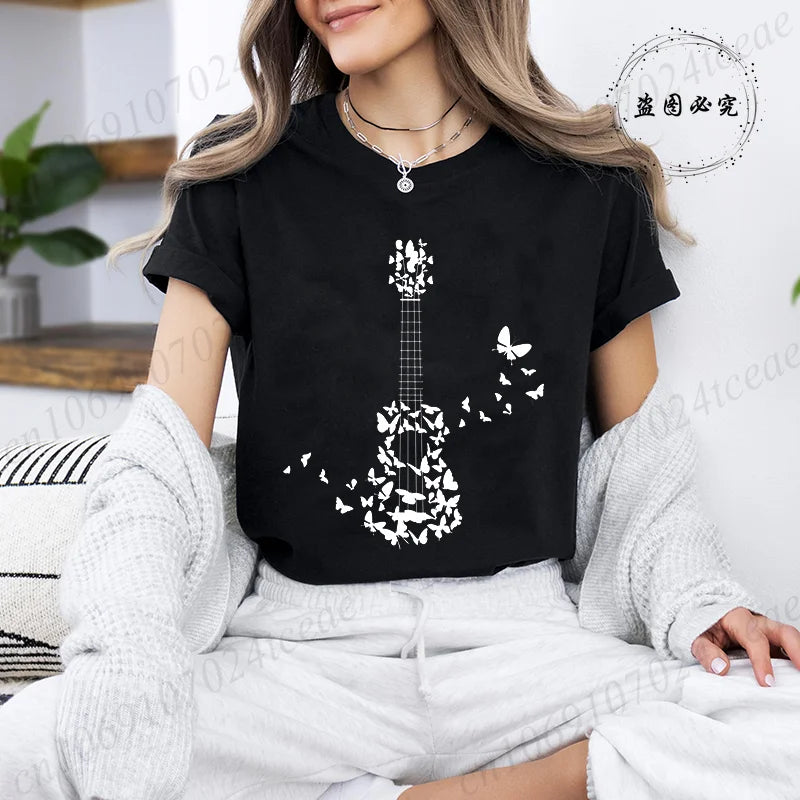 Women's T-shirts Music Note Heartbeat Printed T-Shirt Music Lover Funny Graphic Tee Shirts for Men Women Fashion T-Shirts Tops