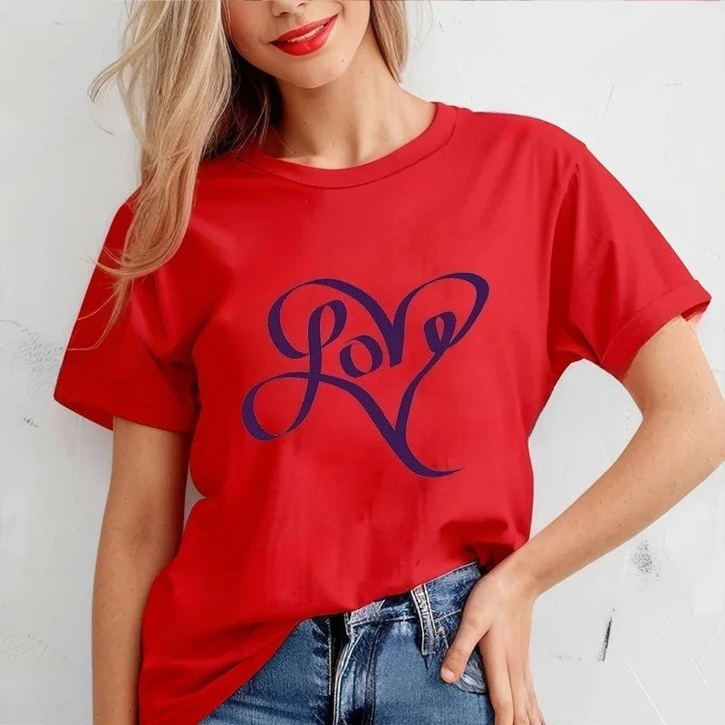 New Tshirts for Women Casual T Shirts Casual Tee Clothes Valentine Leopard Love Heart Printed T-Shirts Hip Hop Street Tops