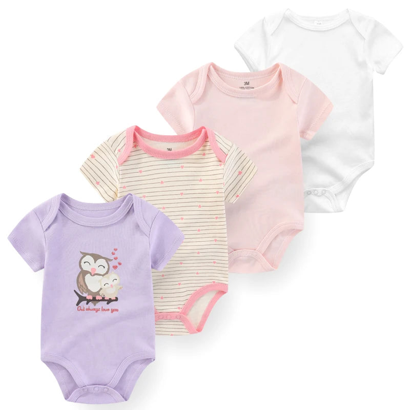 4Pieces Cotton Newborn Bodysuit Print Baby Girl Clothes 0-12M Cartoon Baby Boy Clothes Summer Short Sleeve Romper Bebes