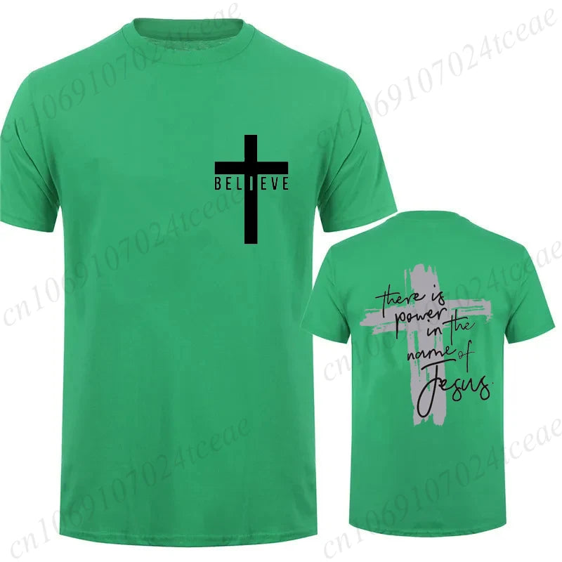 Women/Men Christian Faith T-shirts There Is Power in The Name of Jesus Graphic T-shirts Unisex Cross Faiths Graphic T Shirts