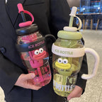1 Pc Stylish Large-Capacity Sports Water Bottle with Straw, Portable & Heat-Resistant Plastic Cup for Women