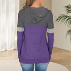 1pc Women'S Plus Size Color Block Hoodie, 95% Polyester 5% Spandex, Geometric Pattern, Slight Stretch, Knit Fabric, Hooded Pullo