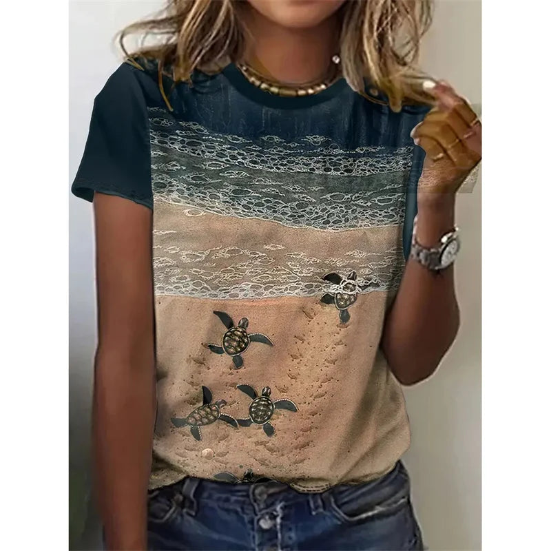 Cartoon Cat Graphic T-Shirt For Women Animal 3D Printed T Shirts Summer Fashion Casual Loose Tees Round Neck Tops Short Sleeves