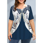 Large Size Loose Fit Women's T-shirt Summer New Short Sleeve Crewneck Tshirt Flower 3d Print Top Plus Size Ladies Clothing