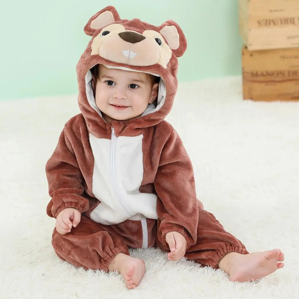 Cartoon Flannel Baby Rompers Unicorn Rabbit Dinosaur Pajamas Cotton Baby Boy Girls Animal Costume Baby Jumpsuit Kigurumi Outfits