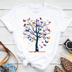 Fashion Women Men T Shirt Colorful Butterfly Petal Graphic Print T Shirt Casual Crew Neck Short Sleeve Plus Size T Shirt Unisex