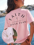Summer Faith Over Fear Printing T-Shirts Womens Cotton Oversized T Shirts Basic O-Neck Short Sleeve Tops Casual Woman Clothes