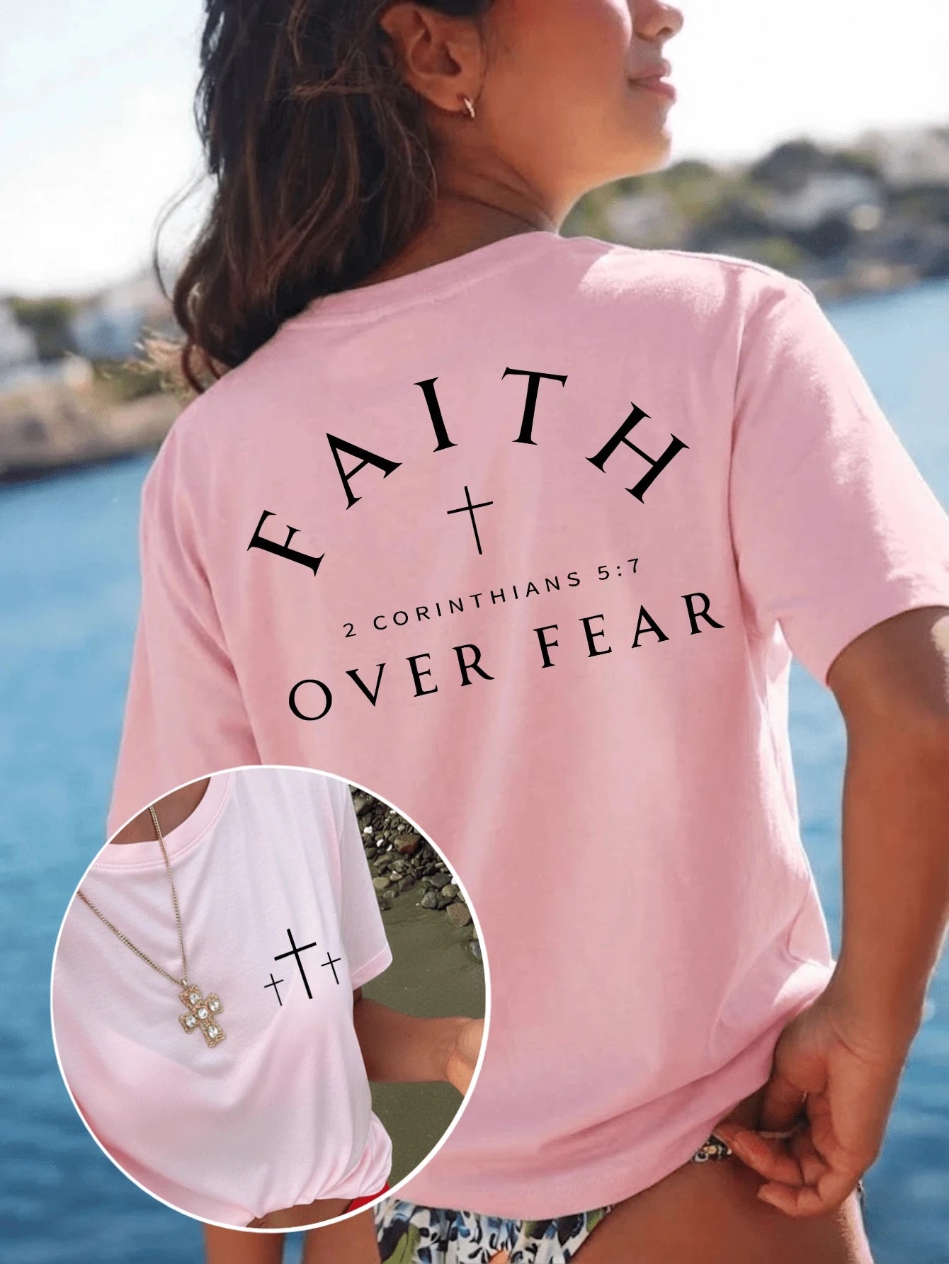 Summer Faith Over Fear Printing T-Shirts Womens Cotton Oversized T Shirts Basic O-Neck Short Sleeve Tops Casual Woman Clothes