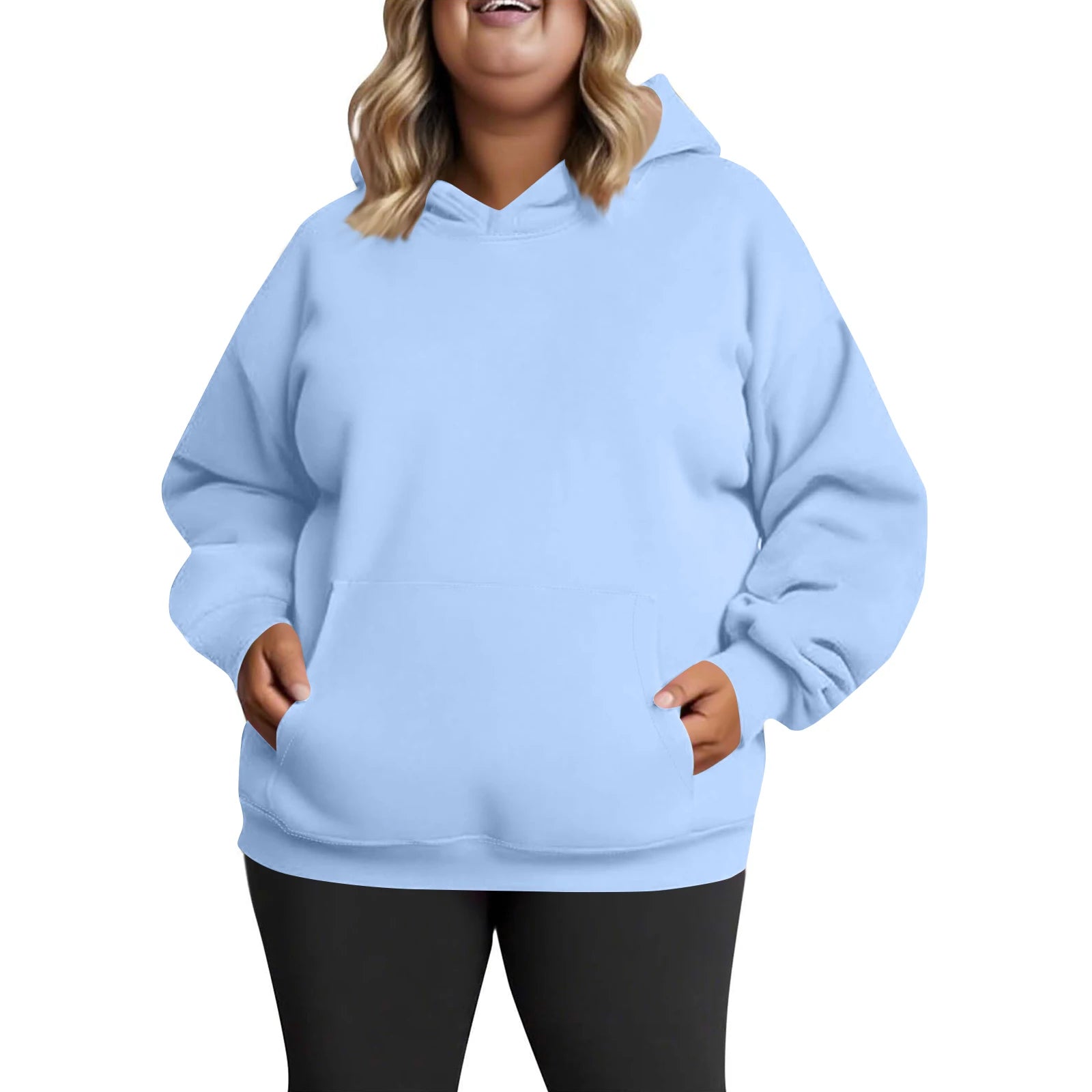 Plus Size Hooded Sweatshirt for Women Fall Fashion Casual Solid Color Pocket Hoodies Women's Clothing Street Hip Hop Hoody