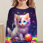 Children's Clothing Girl T-Shirts Top Long Sleeve Children T-Shirt Cute Cat Print Casual Kids Summer Autumn Clothes Girl Clothes