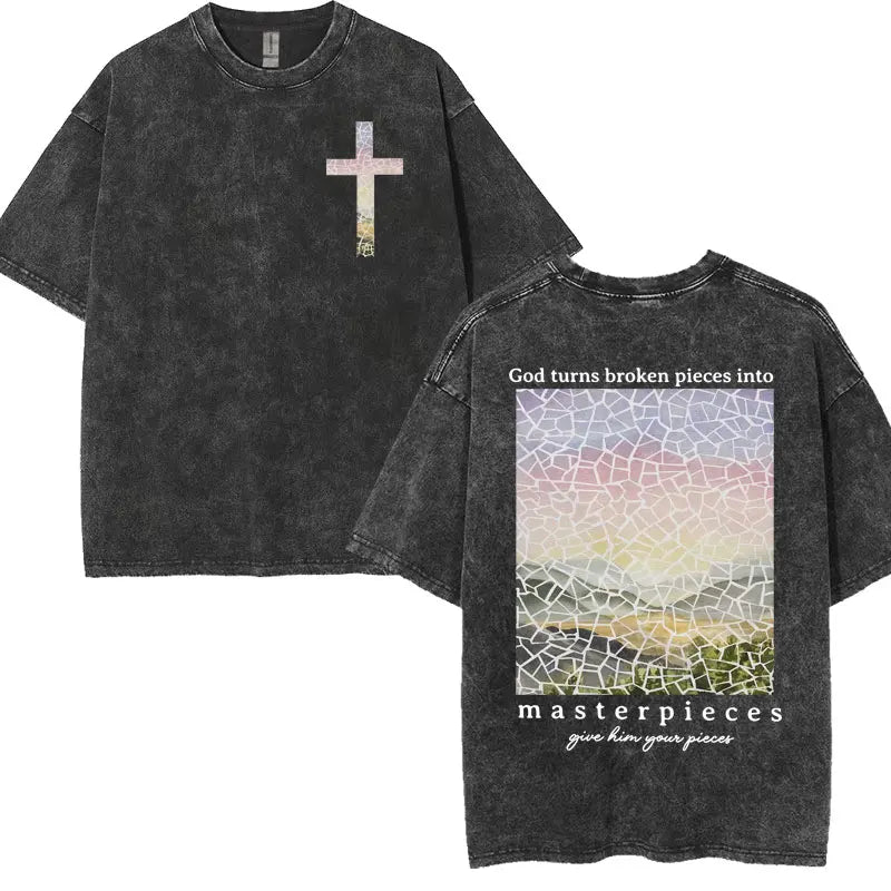 Vintage Washed Living Proof of A Loving God Print T Shirts Women Inspirational Christian Apparel T Shirt Men's Oversized T-shirt