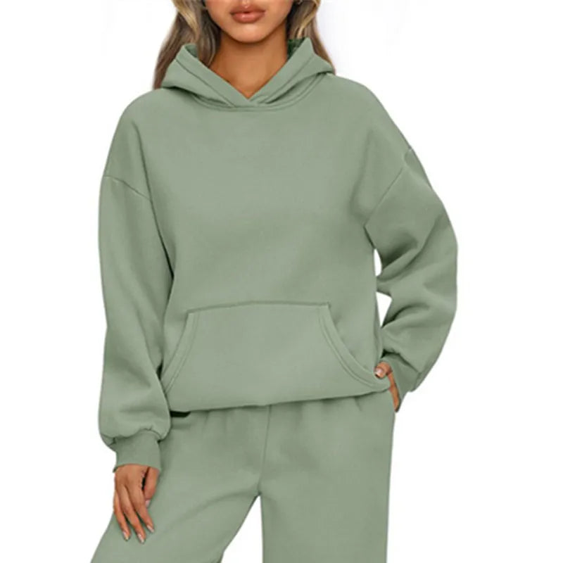 Autumn Winter Casual Sports hoodie Sweatshirt Solid-color long-sleeve Women's Fashion Loose hoodie Women's tops pullover