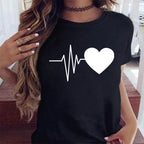 New Women T Shirt Cute Than Heart Printed T-shirt Fashion Love Heart Loose Short Sleevs Round Neck T-shirt Casual Female Tops