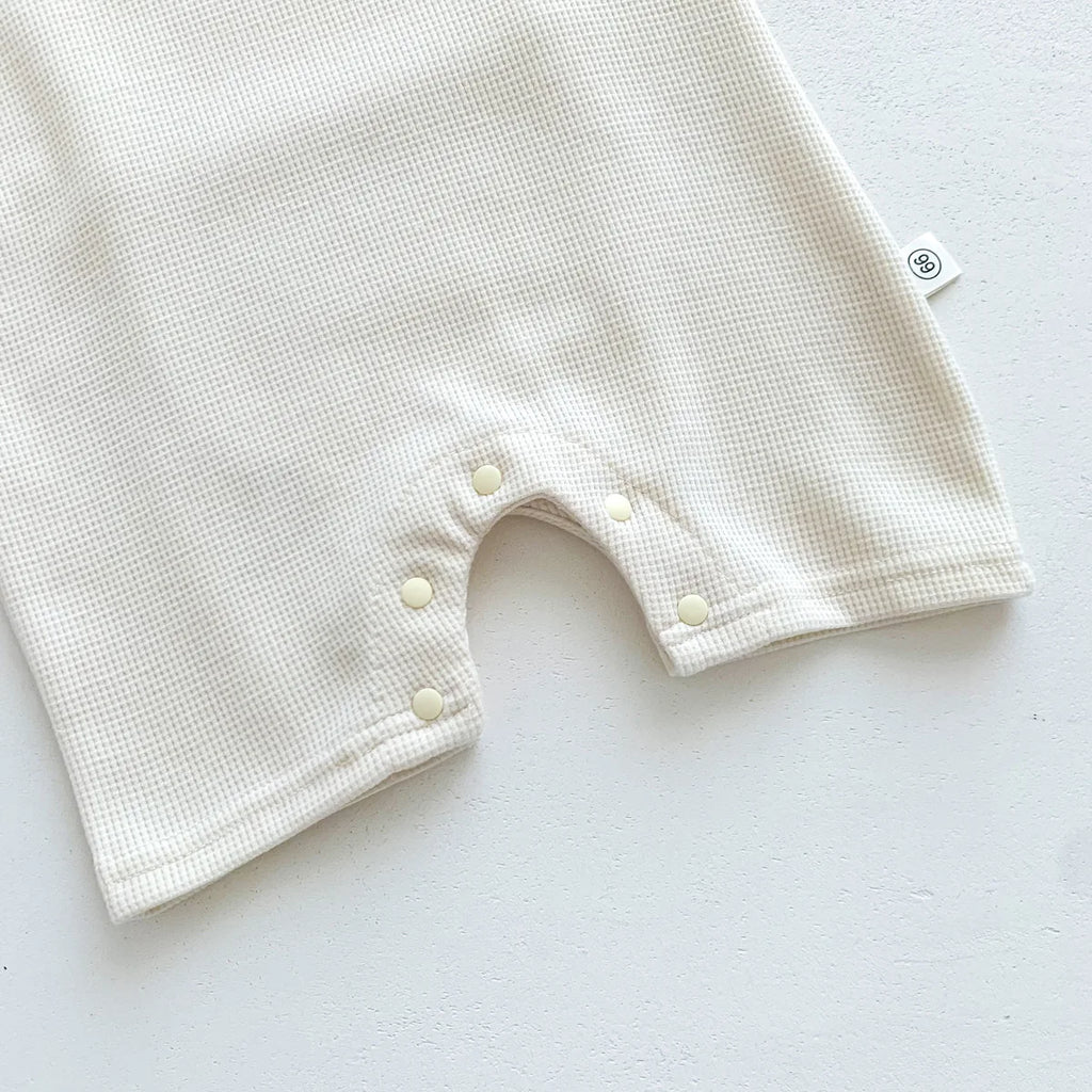 New In Summer Kids Baby Girls Boys Short Sleeve Waffle Patch Bear Infant Newborn Jumpsuits Cotton Romper Gift Hat with Ear