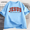Jesus T Shirt The Way The Truth The Life Tshirt Christian Varsity Football Tees Bible Verse Faith T-shirt Men Women Clothes