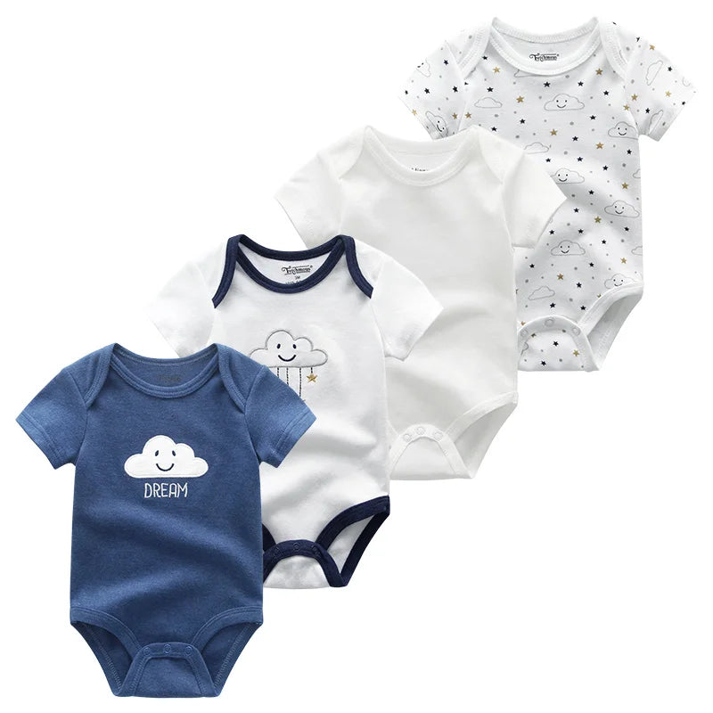 4Pieces Cotton Newborn Bodysuit Print Baby Girl Clothes 0-12M Cartoon Baby Boy Clothes Summer Short Sleeve Romper Bebes