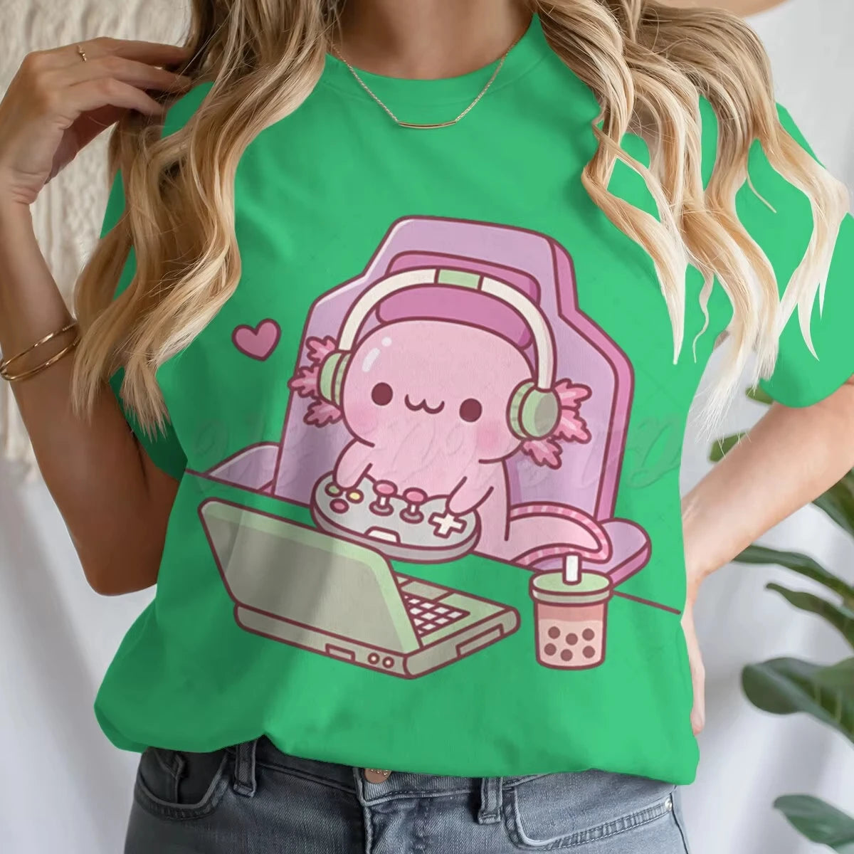 Girls' Summer Clothes Cute Axolotl Playing Games Graphic T-Shirt 3D Print Tie Dye Children's Clothing for Girl Short Sleeve Tee