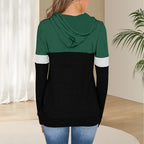 1pc Women'S Plus Size Color Block Hoodie, 95% Polyester 5% Spandex, Geometric Pattern, Slight Stretch, Knit Fabric, Hooded Pullo