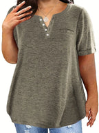 Plus Size 1XL-8XL Women's Loose Tops Ladies Casual V-neck Short Sleeve Pocket T-shirt Spring and Summer New Style