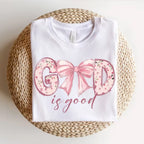 God Is Good Christian Jesus Bible Verse Bow Print T-shirts Short Sleeve  Women Shirt Fashion Graphic Tops Female Clothing