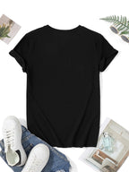 Women's Casual T-shirt, Cherry Blossom Print, Short Sleeves, Round Neck, Spring/summer Floral Design, with Japanese Characters.