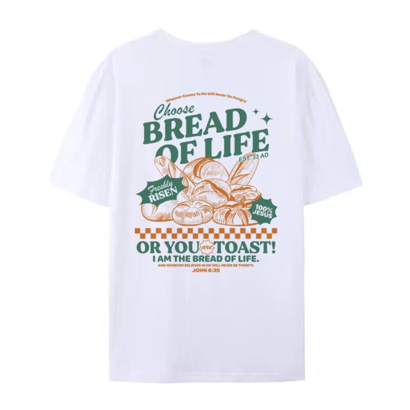 Bread of Life Funny Christian T-Shirt Bible Verse Inspirational Graphic Tee Loose Retro Jesus Faith Men Shirt Vintage Unisex Top