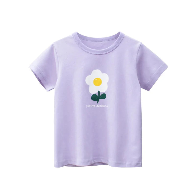 2025 Summer 2-8 Years Kids Girl Shorts Sleeve T-shirts Printed Little Girl Top Baby Girl T Shirts Children Toddler Girl Clothes