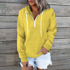 Plus size women's clothing hoodies casual home wear women's zipper hooded pockets solid color waffle grid long sleeved hoodies