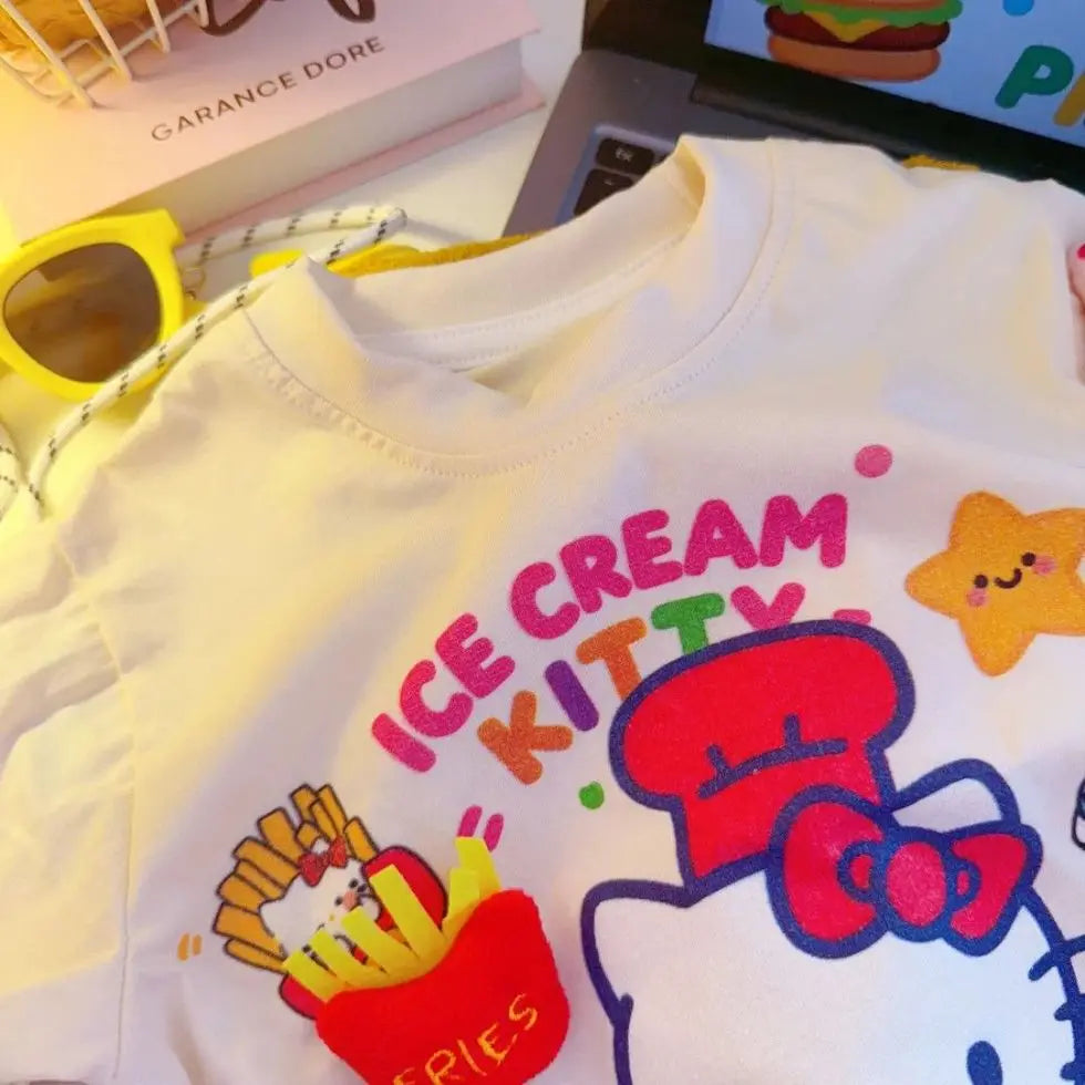 2026 Hot Sanrio Summer Baby Girls Clothes Kid Children Cute Hello Kitty Printed T-shirts Cartoon Short Sleeve Top Outfits