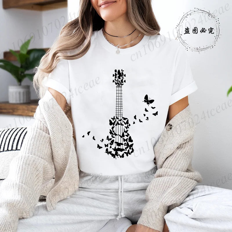 Women's T-shirts Music Note Heartbeat Printed T-Shirt Music Lover Funny Graphic Tee Shirts for Men Women Fashion T-Shirts Tops