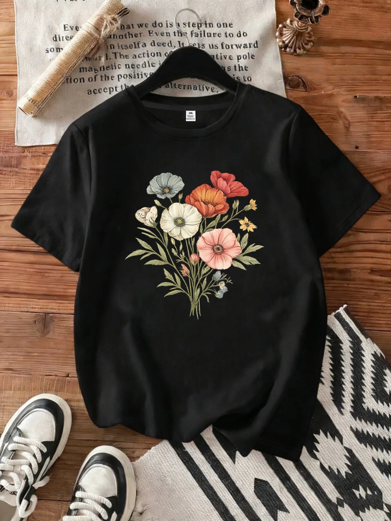 【WDS0020】Plus size women's round neck short sleeve T-shirt with elastic half sleeves and trendy prints