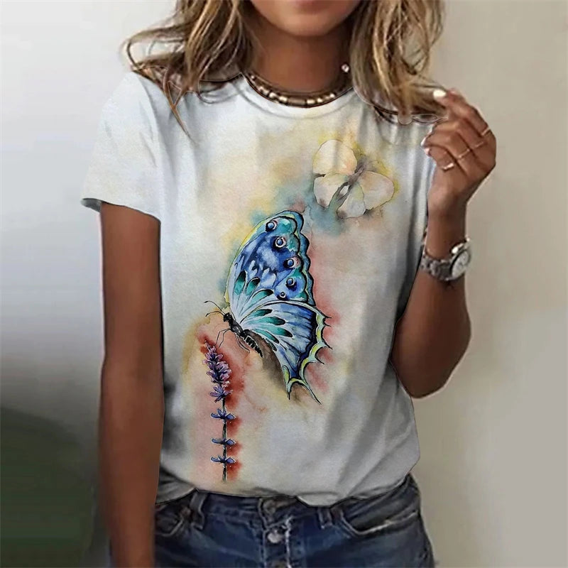 Women's T-Shirts Flowers Fashion Print O Neck Short Sleeve Tees O-Neck Personality Women Summer Harajuku Loose Female Clothing