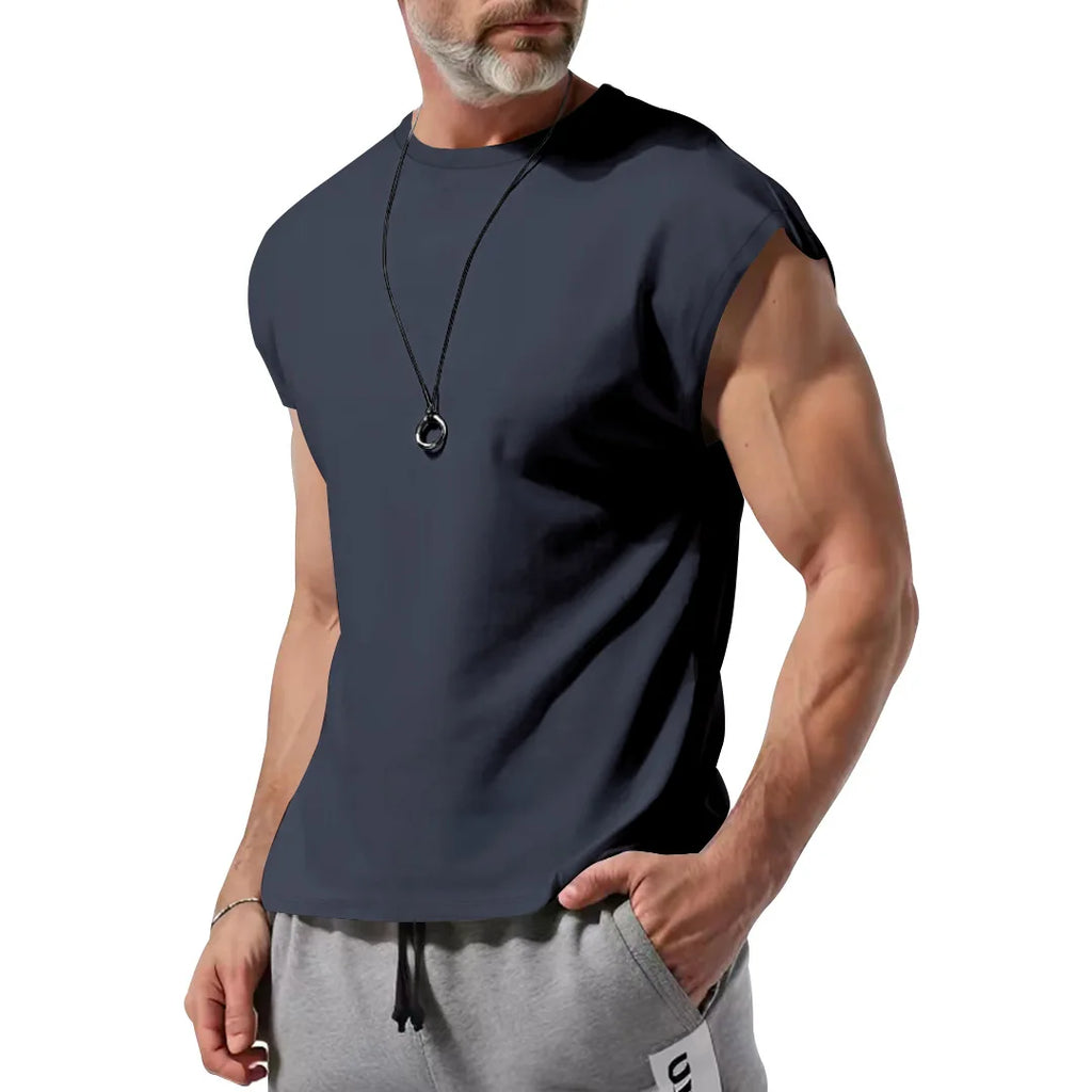 Amazon cross-border American summer new vest men's loose youth casual solid color thin shoulder T-shirt for men