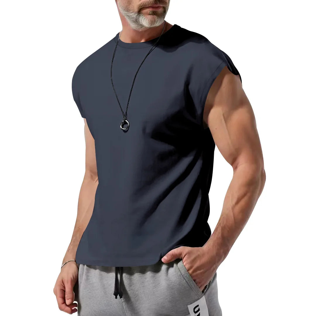 Amazon cross-border American summer new vest men's loose youth casual solid color thin shoulder T-shirt for men