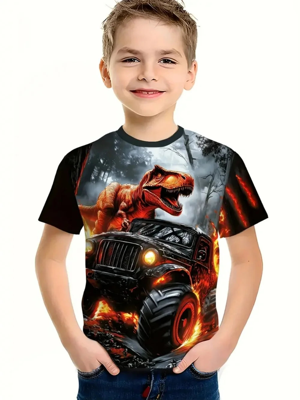 Cool Car Boy's T-Shirt Fashion 3D Print Summer Kids Short Sleeve Tops Lightweight Tees Outdoor Comfortable Children's Clothing
