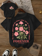 Bible Verse Lettering Printed Women Short Sleeve Summer Women's Clothing T-Shirt Flower Pattern Crew Neck Casual Tops