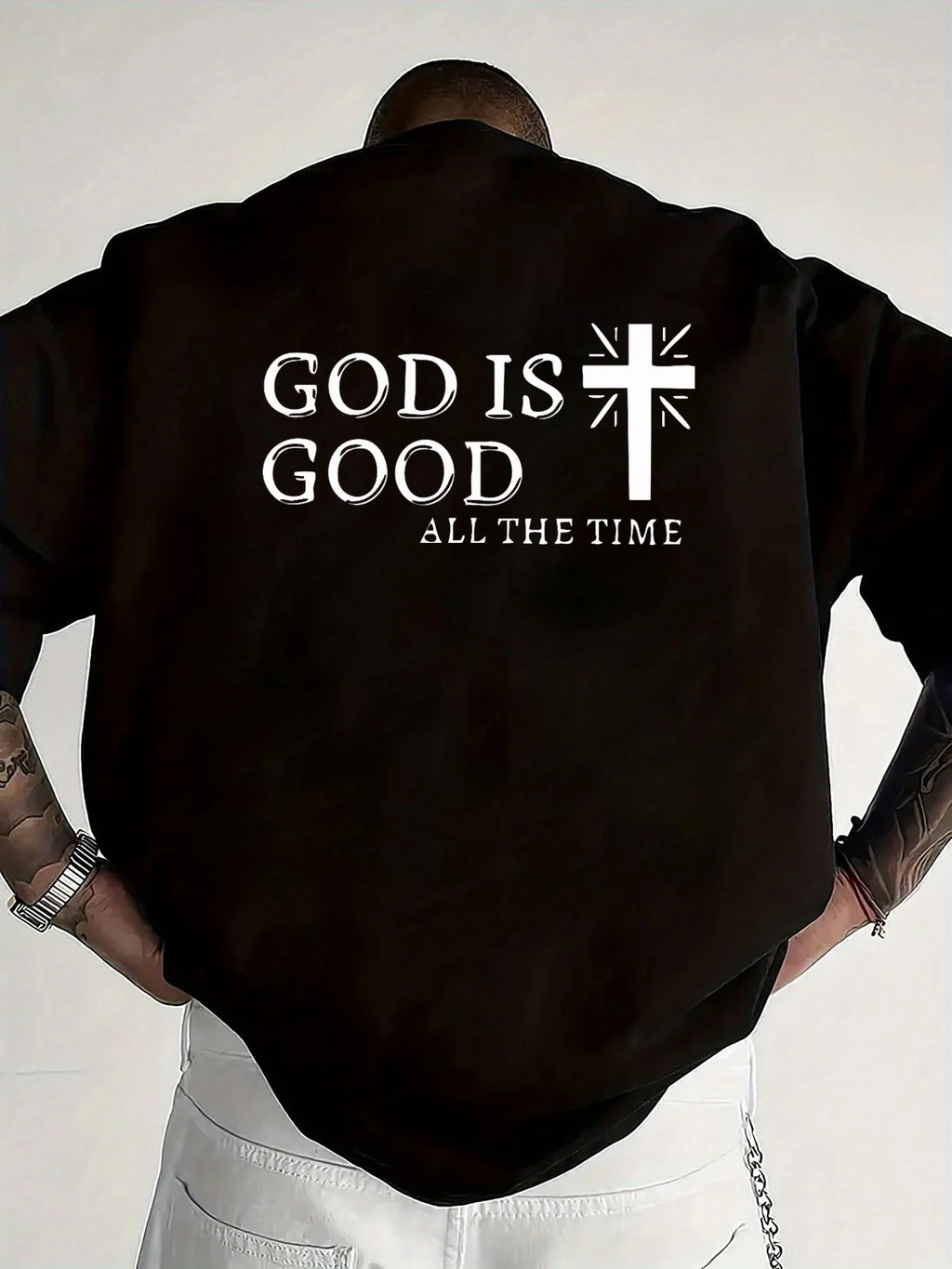 Men's Summer 100% Cotton Casual God is a Good Faith Double sided Printed Loose Sport Round Neck Short Sleeve T-shirt Versatile T