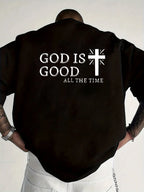 Men's Summer 100% Cotton Casual God is a Good Faith Double sided Printed Loose Sport Round Neck Short Sleeve T-shirt Versatile T