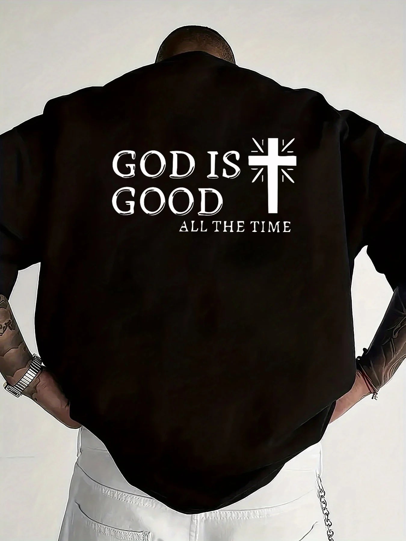 Men's Summer 100% Cotton Casual God is a Good Faith Double sided Printed Loose Sport Round Neck Short Sleeve T-shirt Versatile T