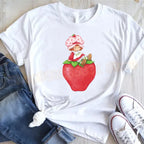 Cute Strawberry Shortcake T-Shirt for Women Retro Cartoon Printed T Shirts Loose Short Sleeved Tops Casual Round Neck Tees