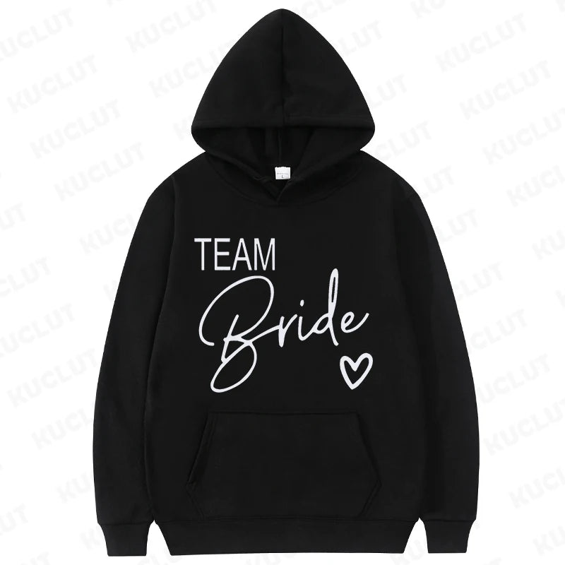 Team Bride Matching Hoodies Women Soft Casual Bridesmaid Bachelorette Party Gift Hooded Sweatshirts Wedding Group Outfits Tops