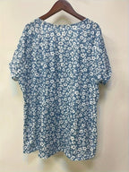 Plus Size Floral print pleated t-shirt, casual short-sleeved T-shirt spring and summer