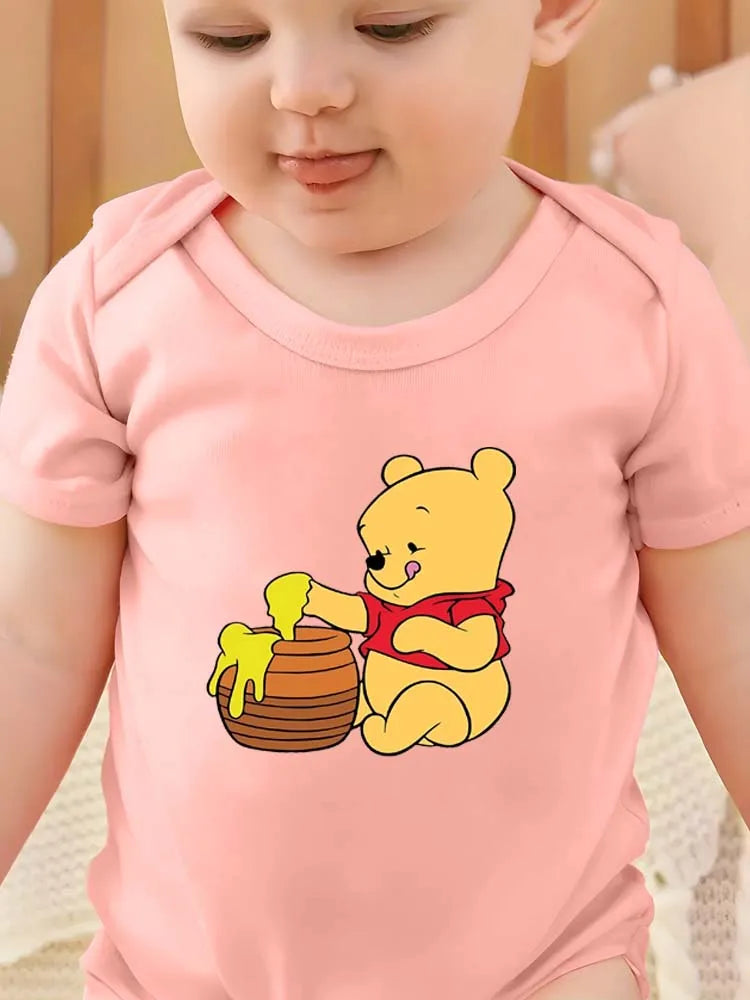 Winnie The Pooh Eat Honey Pattern Printed Baby Clothes Rompers Cartoon Infant Toddler Boys Girls Jumpsuit Bodysuits