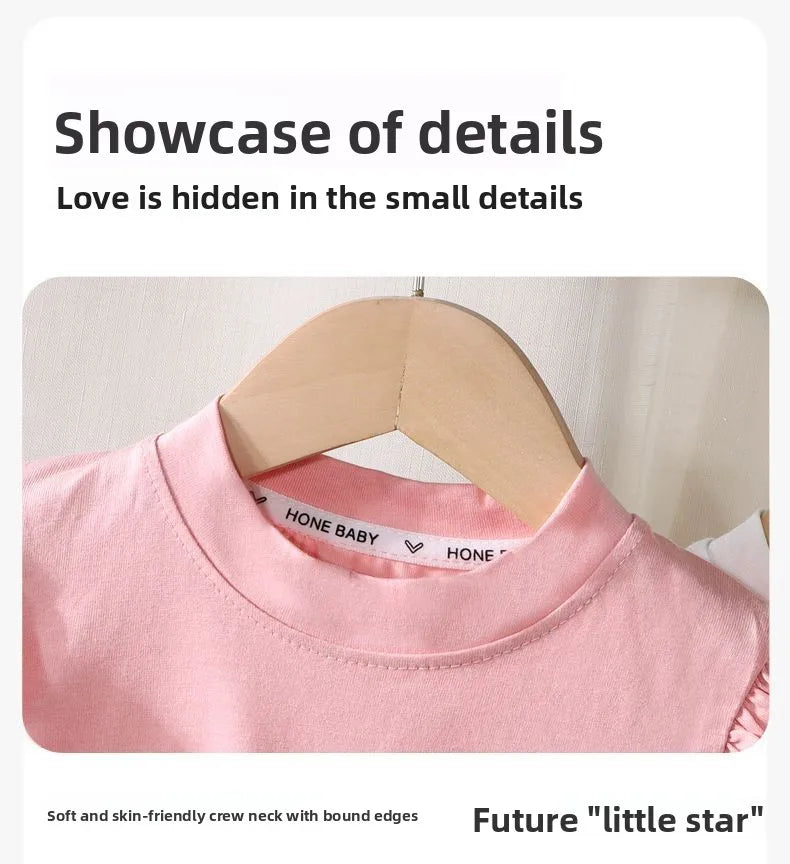 Kids Girls Cotton Long Sleeve Tops with Bow Cute Print Shirt Basic Tee Fall Autumn Clothing for Baby Toddler