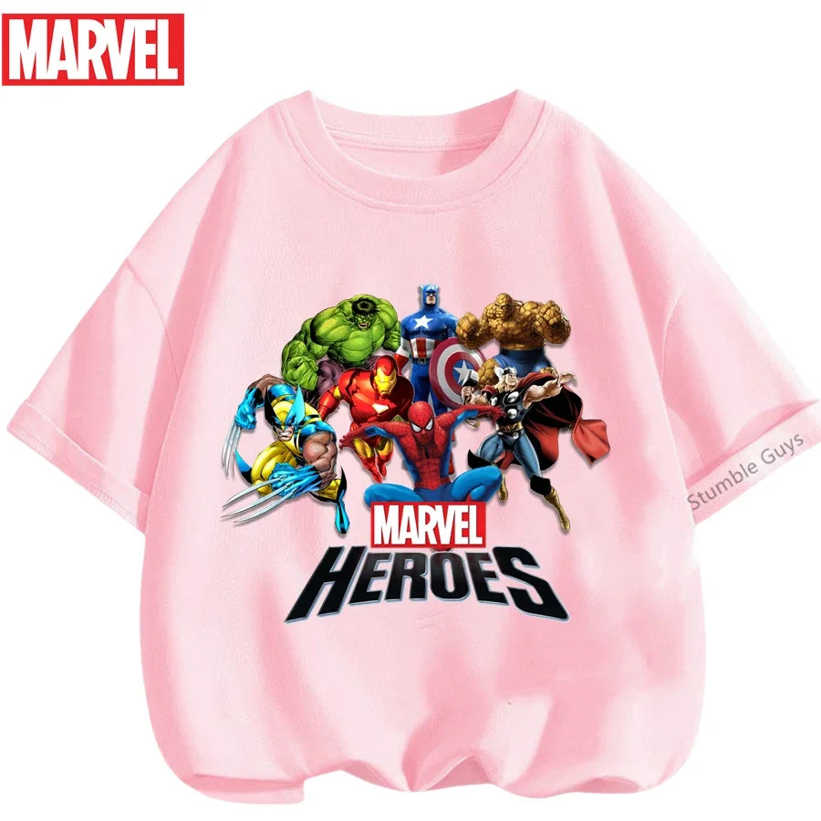 Summer Boys Girls Hulk T-Shirt 3-14 Years Marvel Super Hero Kids Spiderman Breathable Short Sleeve Avengers Soft Tee