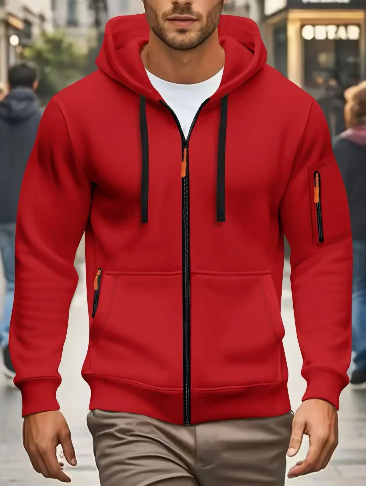 Men autumn and winter New Hoodies Long Sleeve Sweatshirt pocket Zipper Design Hooded Sweatshirt  Men Sportswear Casual Jacket